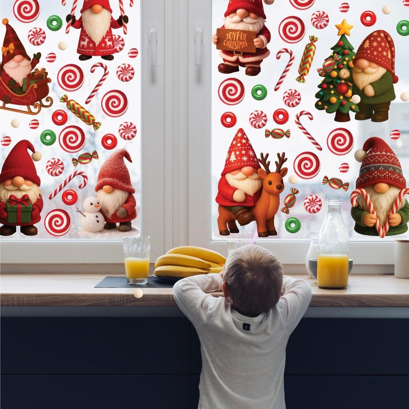 WALPLUS Christmas Window Clings Decorations Double-Sided Reusable Peel and Stick Removable for Glass Living Room Nursery Room Home Office Holiday Gnomies and Candy Delights 186 Pieces - Image 4
